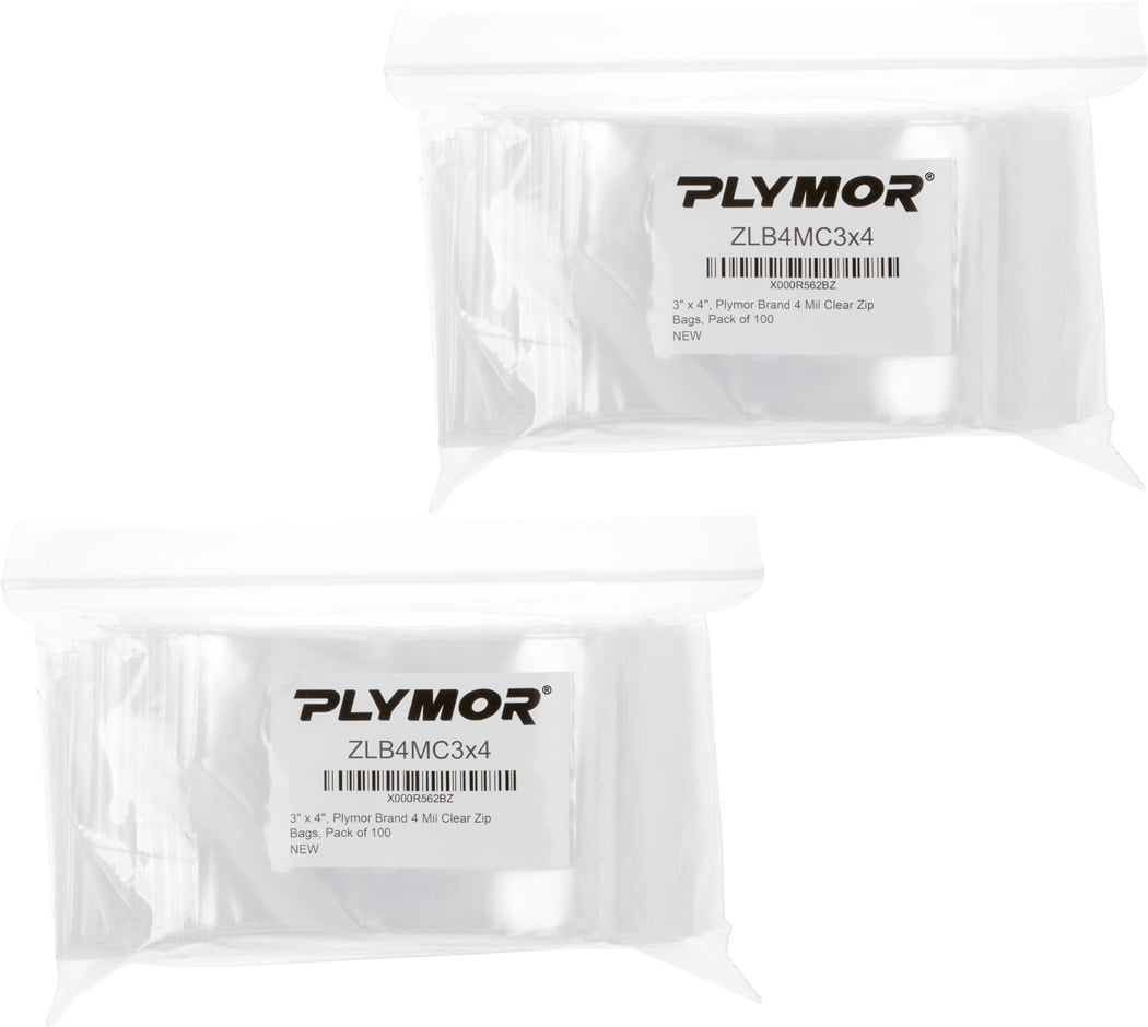Pack of 100 4 Mil Plymor 3 x 5 Heavy Duty Plastic Reclosable Zipper Bags 