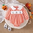 thumbnail image 2 of Bigetiay Halloween Girls Bodysuits Long Sleeve Baby Romper Cartoon Embroidery Plaid Pattern Toddler, Size 3-6 Months, 2 of 8