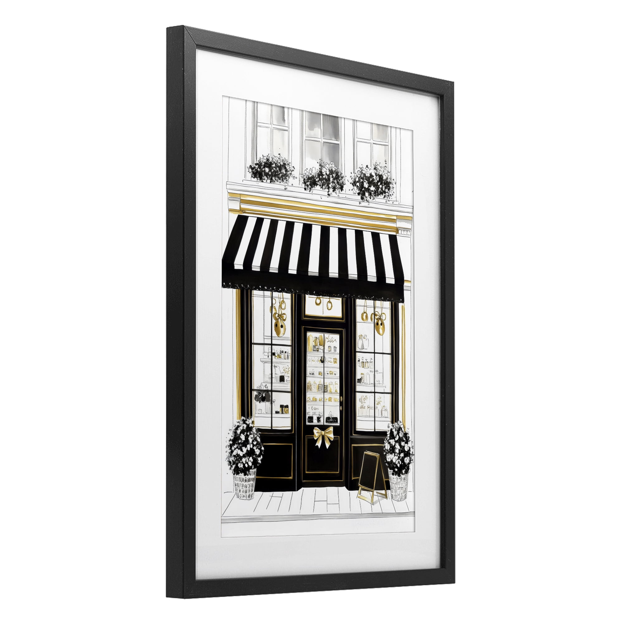 Stupell Industries Paris Storefront Window Display Black Framed Print Under Glass, design by Petal Prints Design
