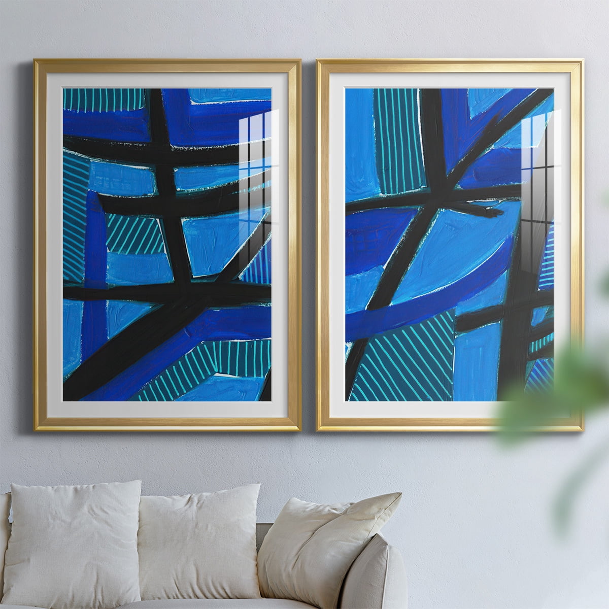 Wexford Home Involved Blues I Premium Framed Print, 18.5" x 24.5" - Ready to Hang, Gold (Set of 2)