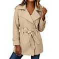 thumbnail image 5 of ManxiVoo Women's Short Trench Coat Belted Casual Lightweight Solid Color Jacket for Spring Fall Outdoor Daily Wear City Style, 5 of 7