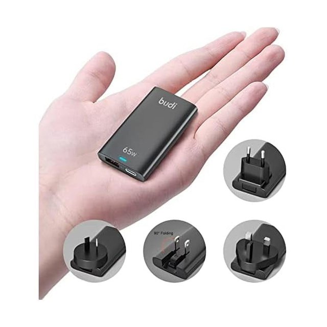 BUDI PD3.0 USB C GaN Foldable Plug Adapter USB Ultra-Thin Portable Wall-Mounted Travel Power Fast Charger,Adapter for MacBook,Microsoft Surface Go,Laptop,for iPhone iPad (Classic)