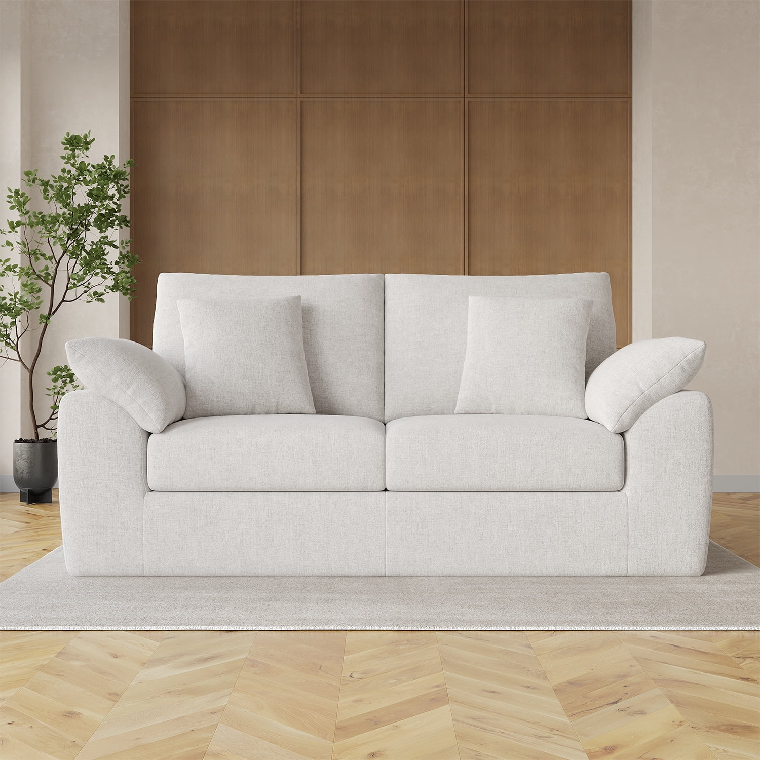 EOP 75.6" Wide Cloud Compression Sofa, Full Sponge Loveseat with Deep Seat, Upholstered Couch with 4 Pillows, No Assembly Required for Small Living Spaces, Beige