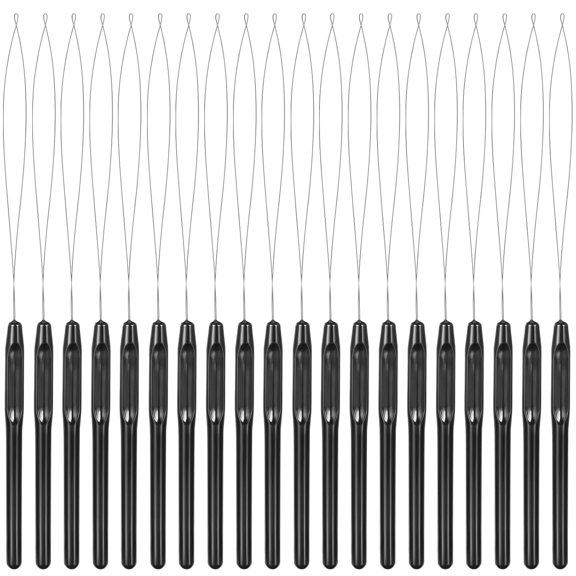 Hair Extensions Loop Needle Threader,20 Pcs Bead Device Pulling Hook Tool,Wire Pulling Hook Tool for Micro Links,Hair Styling Tools Accessory Hair Feather Extensions Kit,Black