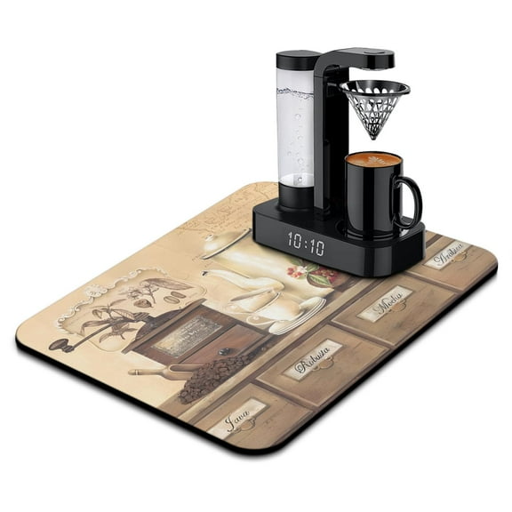 Coffee Mat, Vintage Kitchen Coffee Bar Mat for Countertop, Rubber Backed Dish Drying Mat for Counter, Absorbent Coffee Bar Accessories Fit Under Coffee Maker Espresso Me Machine 18x24in