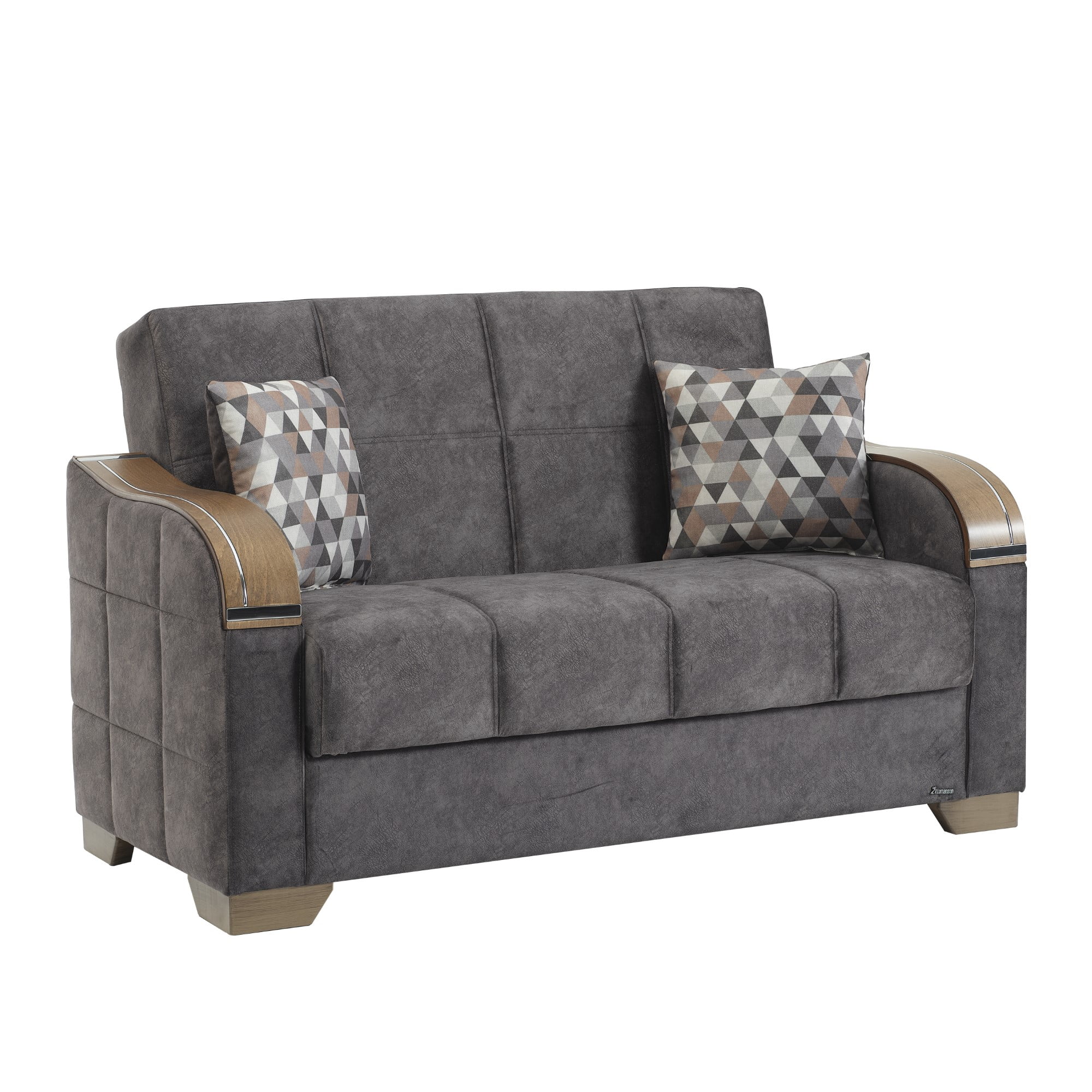 Ottomanson 65" Convertible Loveseat Sleeper with Storage, Modern Suede Sofa for Small Spaces, Gray