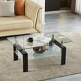 thumbnail image 4 of Modern Glass Coffee Table, 2-Tier Clear Tempered Glass Rectangle Tea Table for Living Room, 39.4"x23.7"x17.72" Stylish Center Table with Ample Storage, 4 of 6