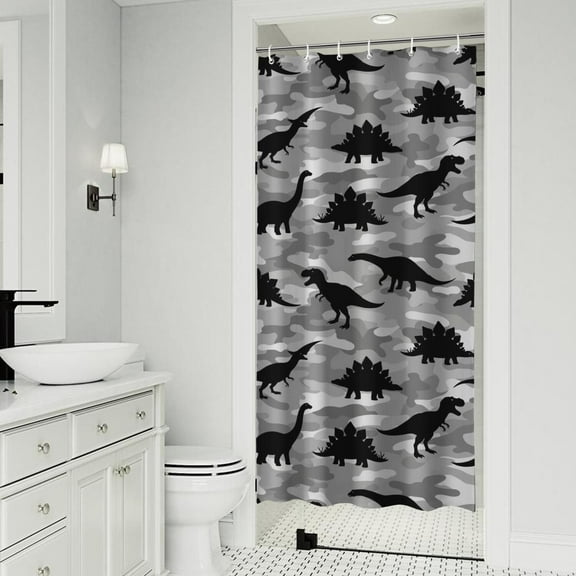 Gray Dinosaurs Camouflage Pattern Shower Curtain 36"x72" ,Bathroom Decorative Shower Curtains Set with 12 Hooks,Modern Waterproof Washable Shower Curtain