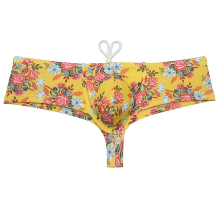Botmois Men s Print Boxer Briefs Bathing Suit with Drawstring Quick-dry Swim Thong Mini Bottom Swimsuit Pouch Bikini Trunks Jockstrap Underwear Fairy Rose L