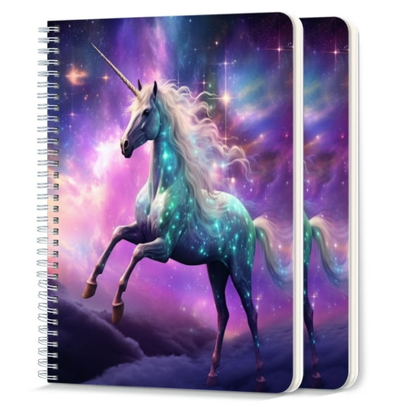 Spiral Notebook,College Ruled Journal,8.26" x 5.71" 50 Sheets/100 Pages,2 Pack - Majestic Unicorn With Shimmering