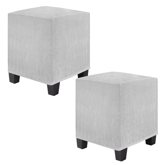 Uxcell 2-Pack 13" x 13" x 15" Stretch Square Ottoman Slipcovers Velvet Fabric Footstool Protector for Living Room Indoor [Light Gray]