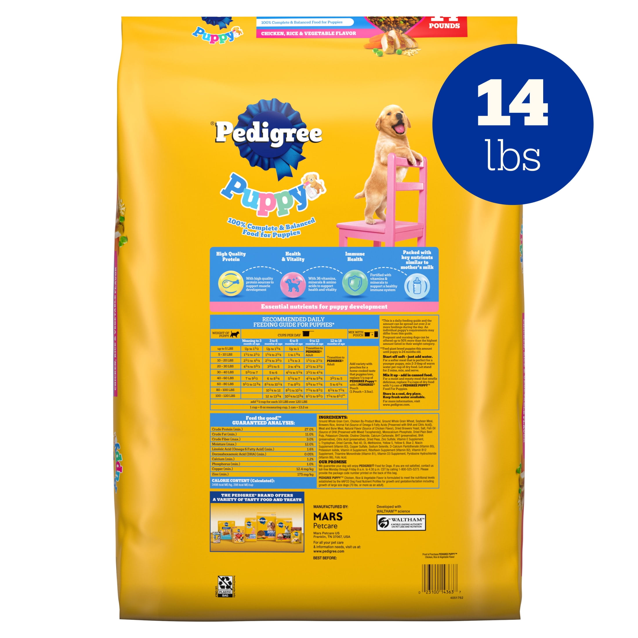 Pedigree Puppy Growth & Protection Chicken & Vegetable Flavor Dry Dog Food, 14 Lb Bag