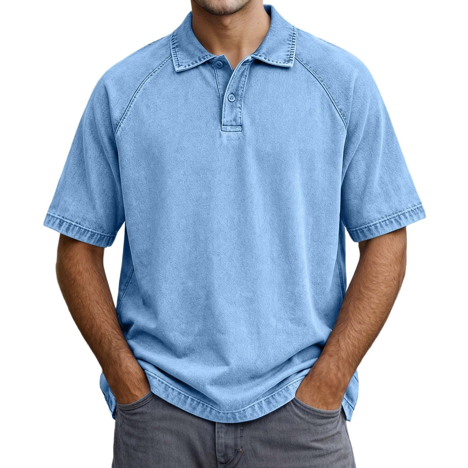 Rhuody T Shirts For Man Adult Referee Shirt V Neck Striped Sweatshirt Short Sleeved Top Retro Clothing Sky Blue 2Xl