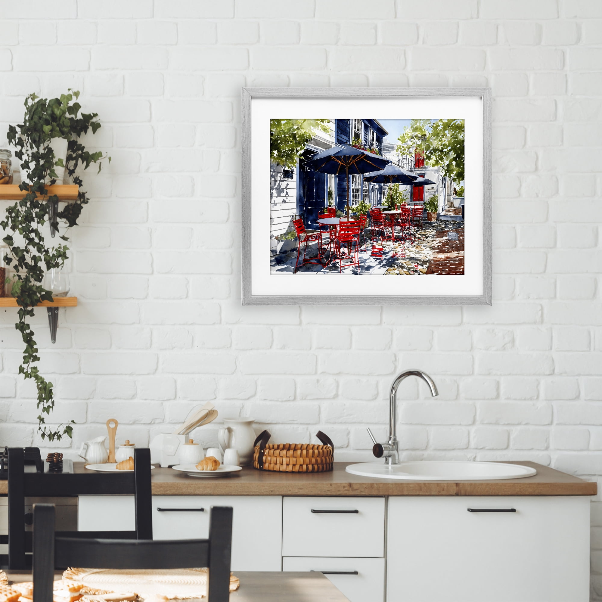 Stupell Industries Cafe Classic Red Chairs Gray Framed Print Under Glass, design by Franklyn Gregory
