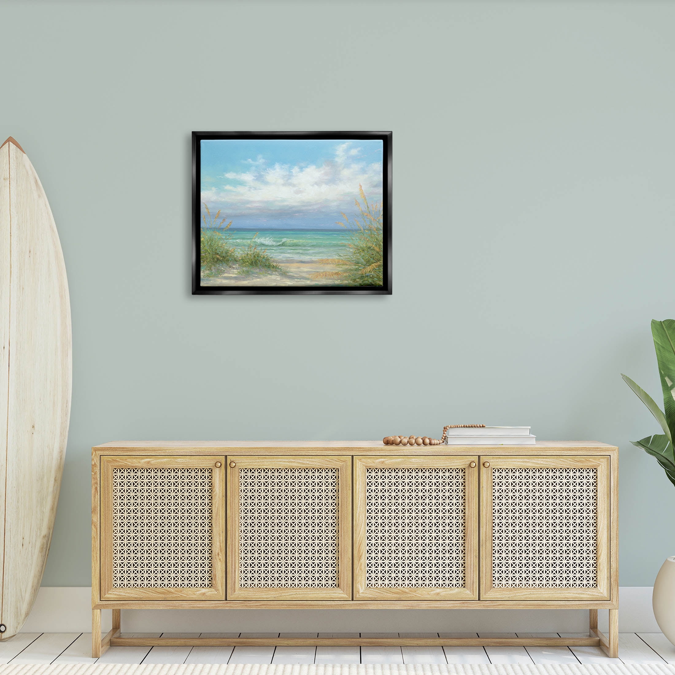 Sea Shoreline Horizon Scenery Coastal Painting Jet Black Framed Art Print Wall Art