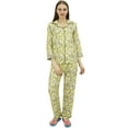 thumbnail image 3 of Bimba Button-Down Yellow Shirt Pajama Pant 2 Pcs Floral Print Night Wear Set-4, 3 of 4