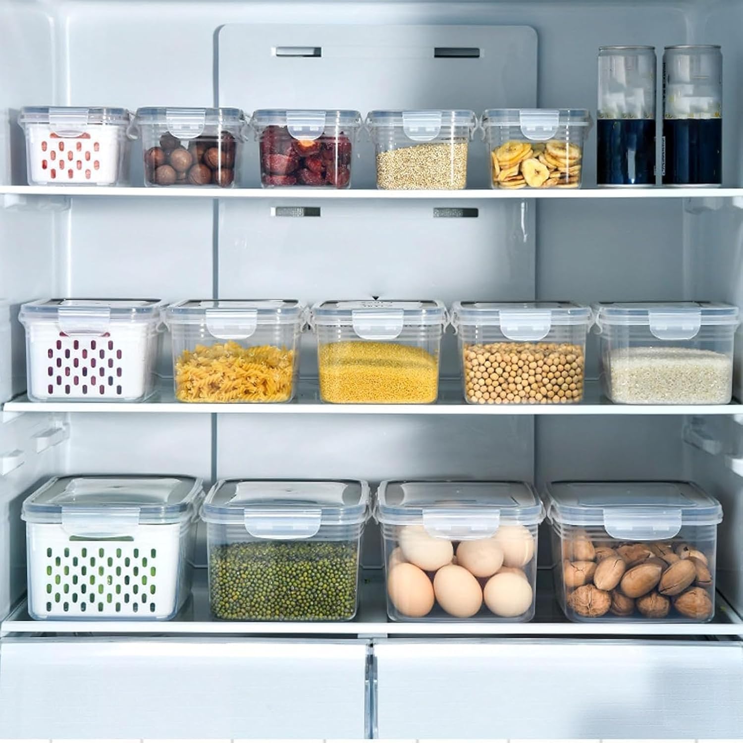 KANOHENO Food Storage Box - Clear Plastic Berry Basket for Fridge w/ Removable Lid ,Ventilated Double-Layer Drainage Design , Fruit & Vegetable Storage Containers for Indoor/Outdoor Use