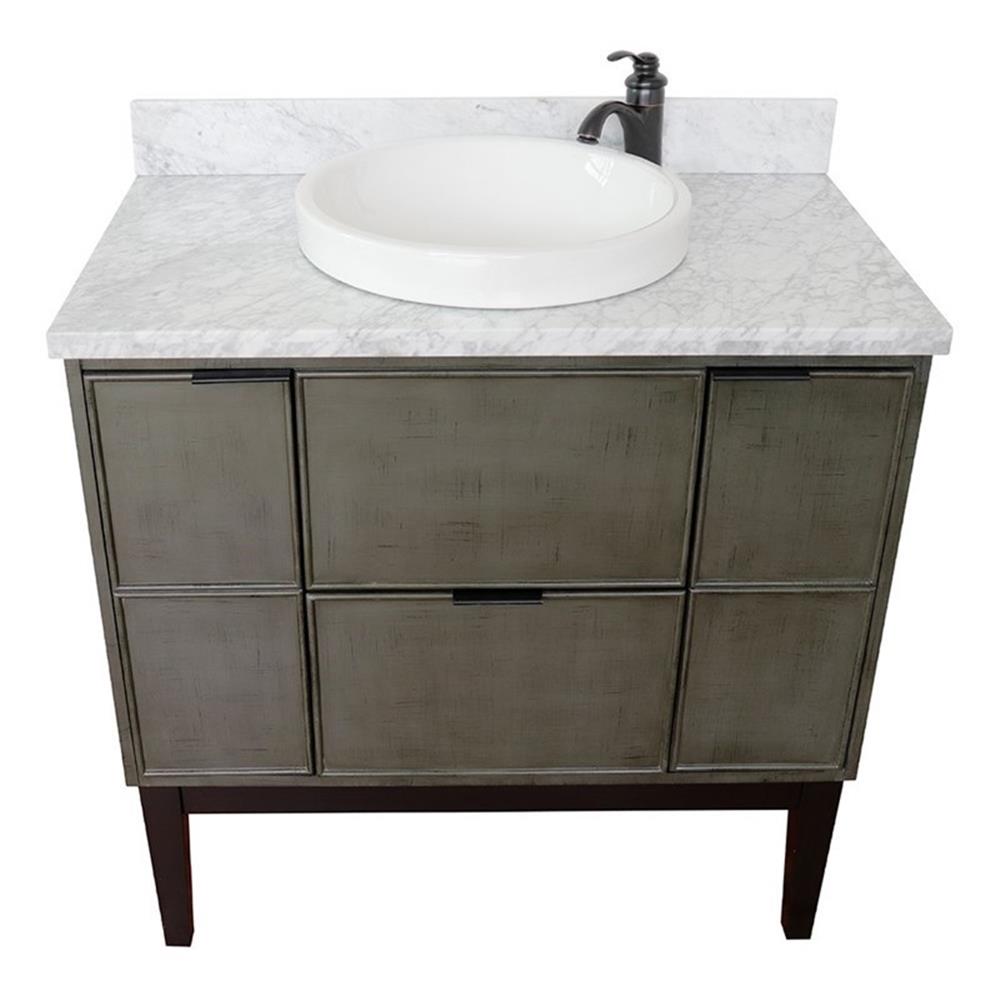 Bellaterra Home 37" Single vanity in Linen Gray finish top with White Carrara and round sink