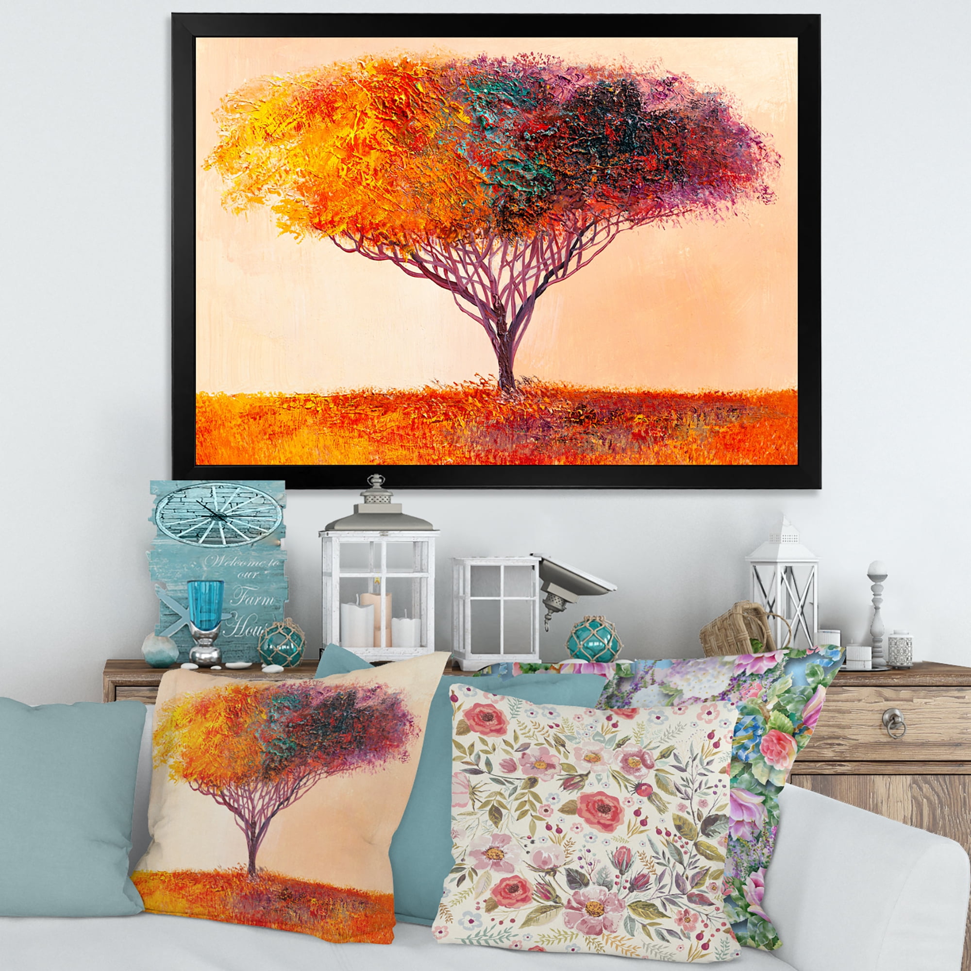 Designart 'Impressionist Landscape Colorful Abstract Tree' Modern Framed Art Print