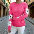 thumbnail image 2 of Miluxas Women's Floral Pattern Crewneck Long Sleeve Drop Shoulder Sweaters Pullover Tops Hot Pink XL(XL), 2 of 9