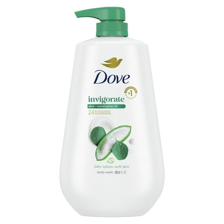 Dove Body Wash for Women Moisturizing Invigorate Aloe & Eucalyptus Cleanser All Skin, 30.6 oz with Pump