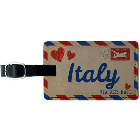 Leather Italian Genuine Luggage Set - Air mail Postcard Love for Italy Leather Luggage ID Tag Suitcase Carry-On
