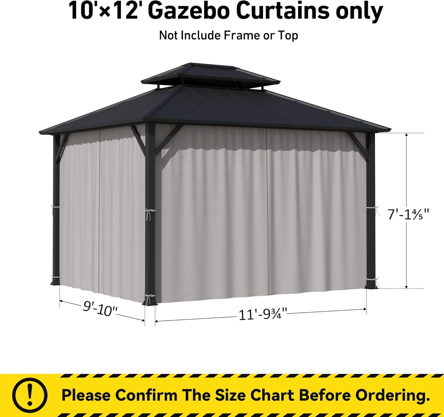 Covered Outdoor Universal 10' x12' Gazebo Curtain Replacement 4 Panel Waterproof Grey Sidewalls Curtain Only