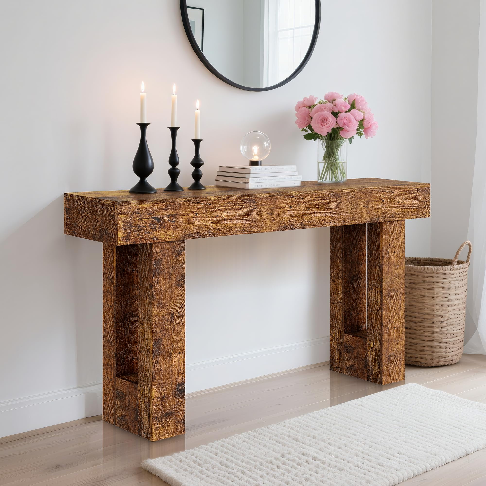 63" Long Console Table for Entryway – Farmhouse Wooden Sofa Table Behind Couch, Rectangular Hallway & Living Room Accent Table