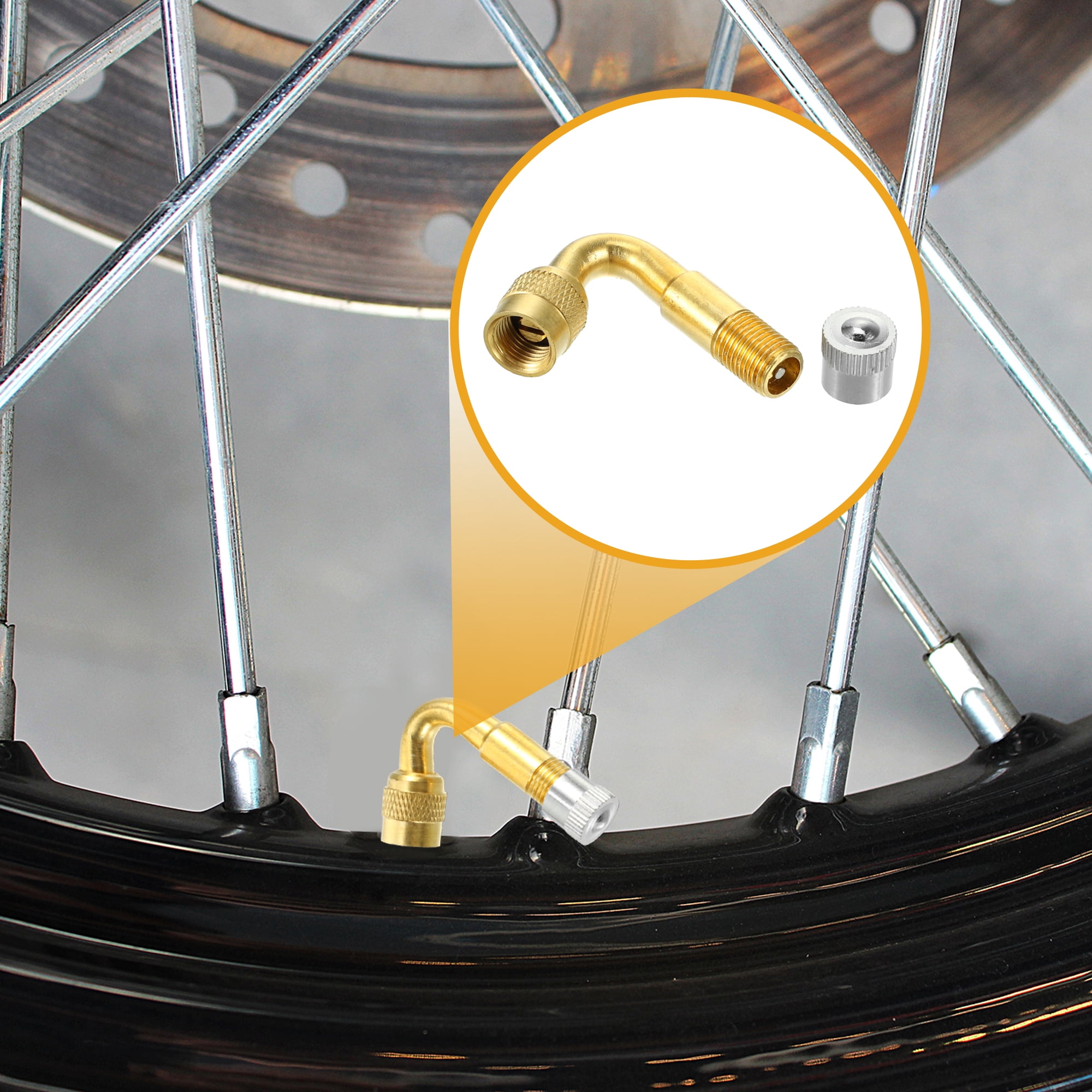Unique Bargains 1 Set Universal Tire Valve Stem Extenders Extension Adapter - Copper Gold