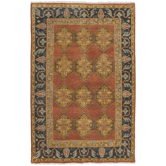 Feizy Ustad Traditional Diamond, Tan/Orange/Brown, 5' 6" x 8' 6" Area Rug, Stain Fade Resistant Easy Care, Area Rug for Living Room and Bedroom