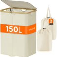 thumbnail image 1 of Lifewit 150L Double Laundry Hamper with Lid, Large Laundry Basket with Bamboo Handles and Removable Laundry Bags, Foldable Clothes Hampers for Laundry for Bedroom, Bathroom, Dorm, Laundry Room, Black, 1 of 5