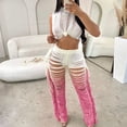 thumbnail image 2 of Conjunto de dos piezas de crochet con degradado de color para mujer, top corto de playa de verano y pantalones de pierna ancha con borlas y agujeros, trajes de vacaciones, 2 of 5