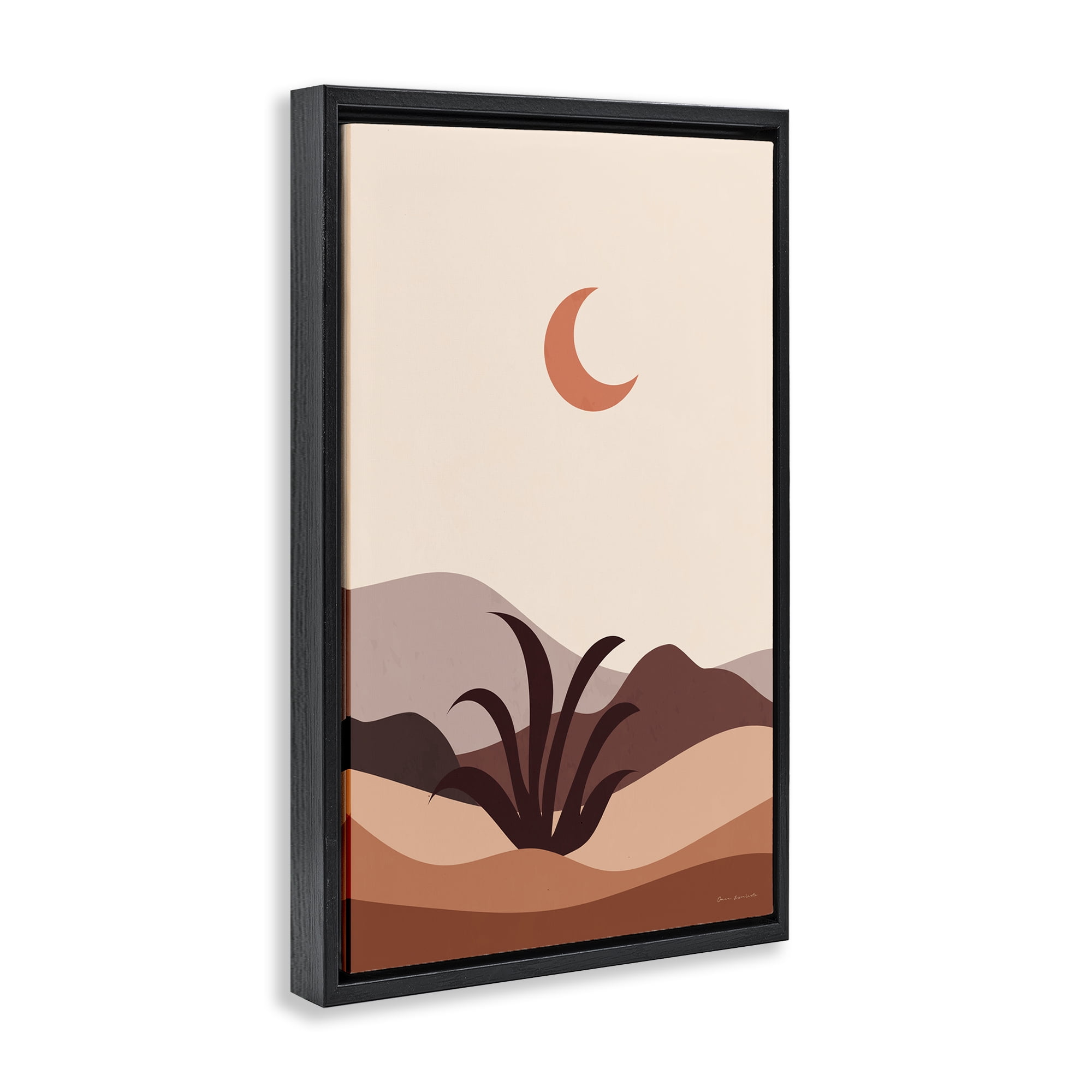 Stupell Industries Moon Over Desert Scene Landscape & Nature Painting Black Floater Framed Canvas Art Print Wall Art, 21 x 31