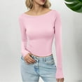 thumbnail image 2 of Annhoo Long Sleeve Shirts for Women Boat Neck Solid Color Going Out Tops Casual Slim Tights Trendy Comfy Basic Blouse, 2 of 3