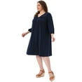 thumbnail image 3 of DARING DIVA Plus Size Eyelet Hollow Out Notched V Neck Midi Dress 1X Dark Blue, 3 of 6