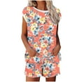 thumbnail image 2 of Gaecuw Two Piece Sets for Women Summer 2 Piece Short Sets with Pocket Drawstring Floral Print Loungewear Sleeveless Crewneck Tops Pajamas Pants Vacation Tracksuits Outfits Pink L, 2 of 5