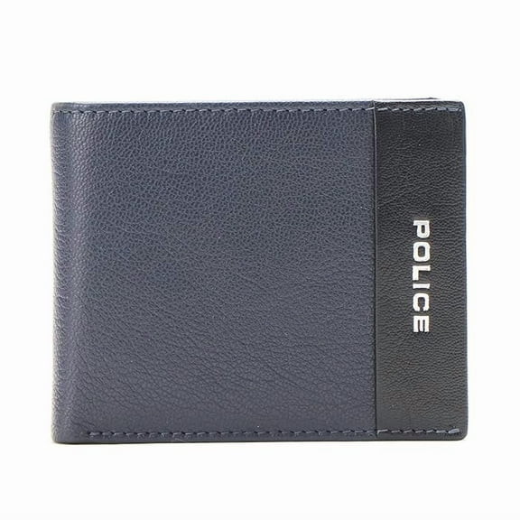 POLICE RAPODO OVER FLAP Men's 100% Genuine Leather Coin Wallet with Card Holders, Gifts for Men- Navy/Black