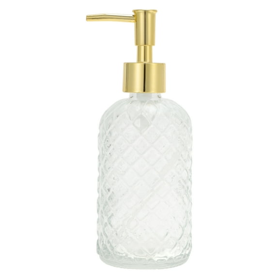Unique Bargains 1 Pc Cylinder Argyle Soap Dispenser 12.17oz Clear Gold Tone