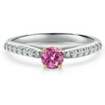 thumbnail image 3 of Gem Stone King 925 Silver and 10K Yellow Gold Pink Moissanite and Lab Grown Diamond Engagement Ring for Women | 0.41 Cttw | Round 4MM | Gemstone Birthstone | Size 6, 3 of 6