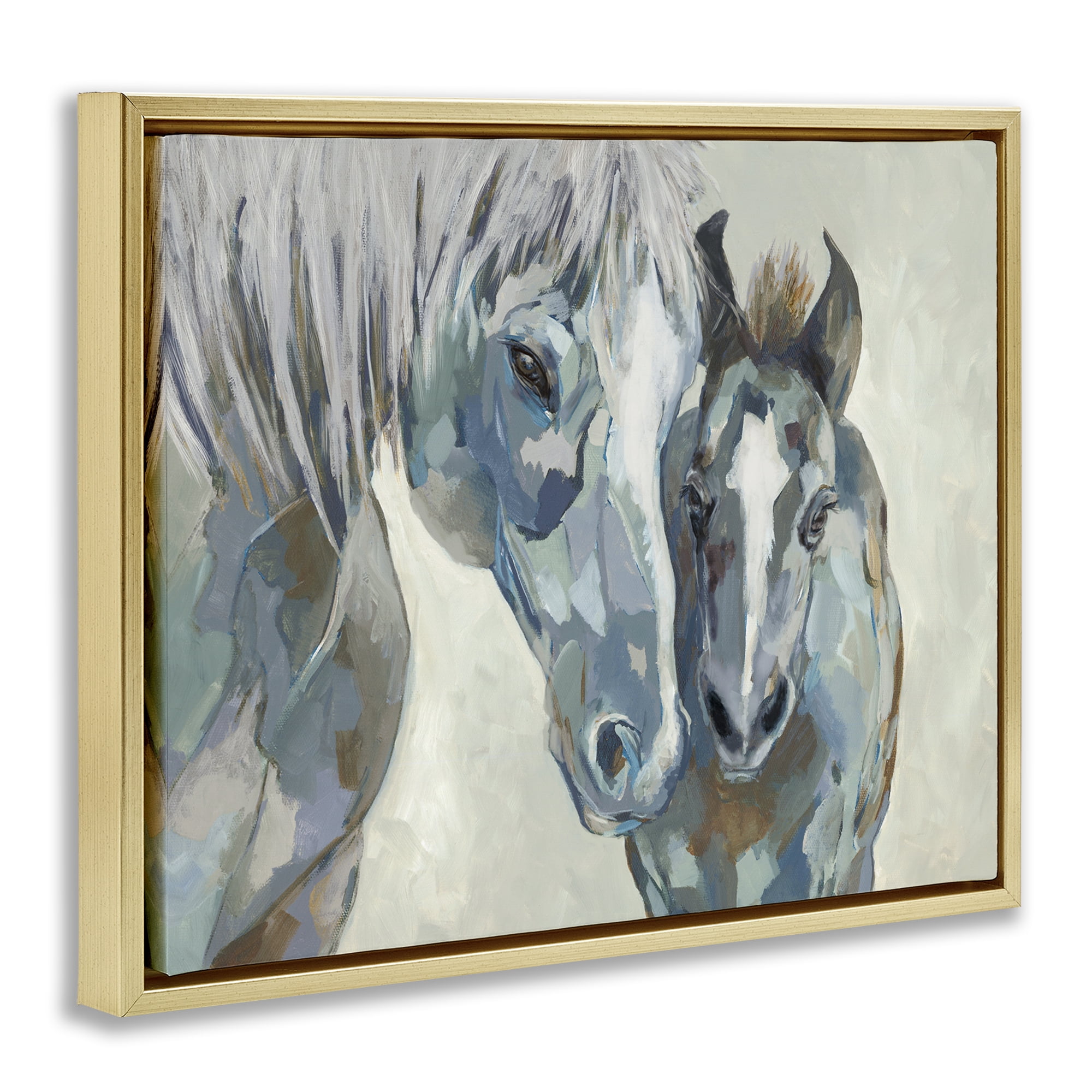 Stupell Industries Grey Horse & Foal Animals Painting Gold Floater Framed Canvas Art Print Wall Art, 21 x 17