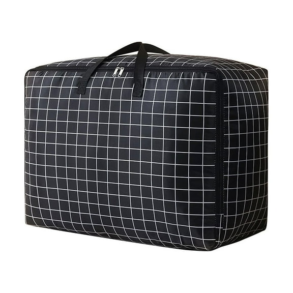JeashCHAT Extra Large Comforter Storage Bag, Zippered Storage Bag with Carry Handles for Bedding Clothes Blankets Pillows, Heavy Duty Checkered Moving Bag, 105L