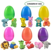 Lverse 24 Pack Easter Eggs Prefilled with 48 Animal-Themed Puzzle Erasers, Pencil Erasers Easter Basket Stuffer Prefilled Easter Egg Toys