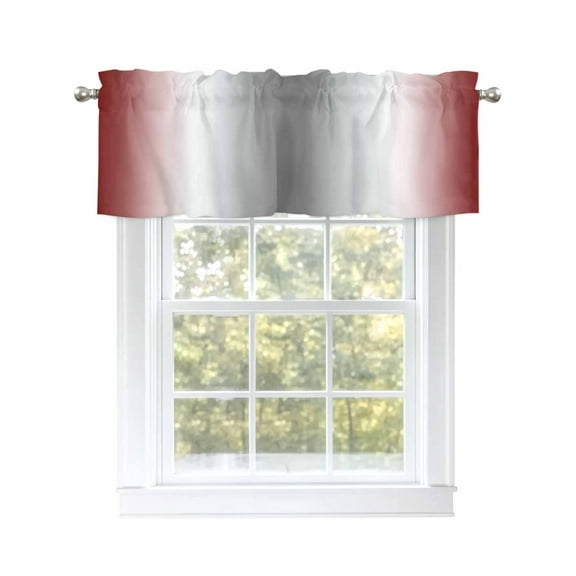 Red Grey Valances for Windows, Rod Pocket Kitchen Valance Curtains - Soft & Washable Small Window Treatment for Living Room, Bathroom, Abstract Gradient Color 54x18inch, 1 Panel