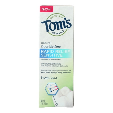 Tom's of Maine Rapid Relief Sensitive Toothpaste - Fresh Mint, Fluoride - Free - 4