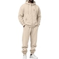 thumbnail image 3 of Dwelliawo Sweat Suits for Men 2 Piece Hoodie and Sweatpants Solid Color Full Zip Sweat Hoodie Jogging Running Pant Set Relaxed Fit Winter Suit with Pockets Beige L, 3 of 8