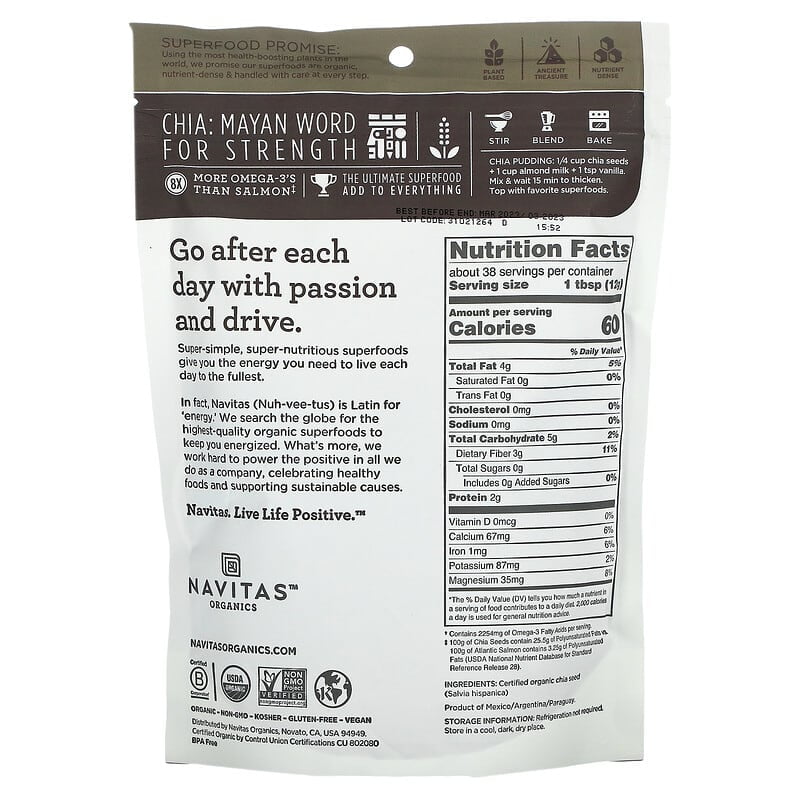 Navitas Organics, Organic Chia Seeds, 16 oz Pack of 4