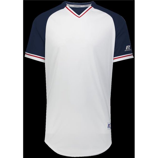Maillot à Col en V Classique pour Jeunes - Blanc&44; Marine & Rouge Véritable - Extra Large