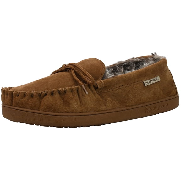 Bearpaw Moc II Mens Moccasin Slippers, Sheepskin Lining, Hard Sole with Cushioned Footbed, Rubber Outsole Slippers for Men
