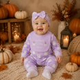 thumbnail image 2 of JAJAHO Newborn Baby Girl Clothes Halloween Jumpsuits Long Sleeve Pumpkin Print Onesie With Hat 2 Piece Set 0-6M, 2 of 4