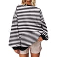 thumbnail image 2 of Fall Saving! HVOBTTY Women's Long Sleeved Sweatshirts, Fall and Winter Tops for Women, Women's Casual Soft Loose Striped Color Block Crew Neck Sweatshirt with Pocket Black, Black, 2 of 4